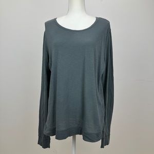 Vince Womens XL Long Sleeve Top Round Neck Gray Green Cotton Casual Basics.